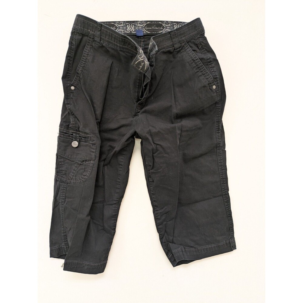 Gloria Vanderbilt Black Cargo Capri Pants Size 8 Stretch Mid Rise Crop Utility